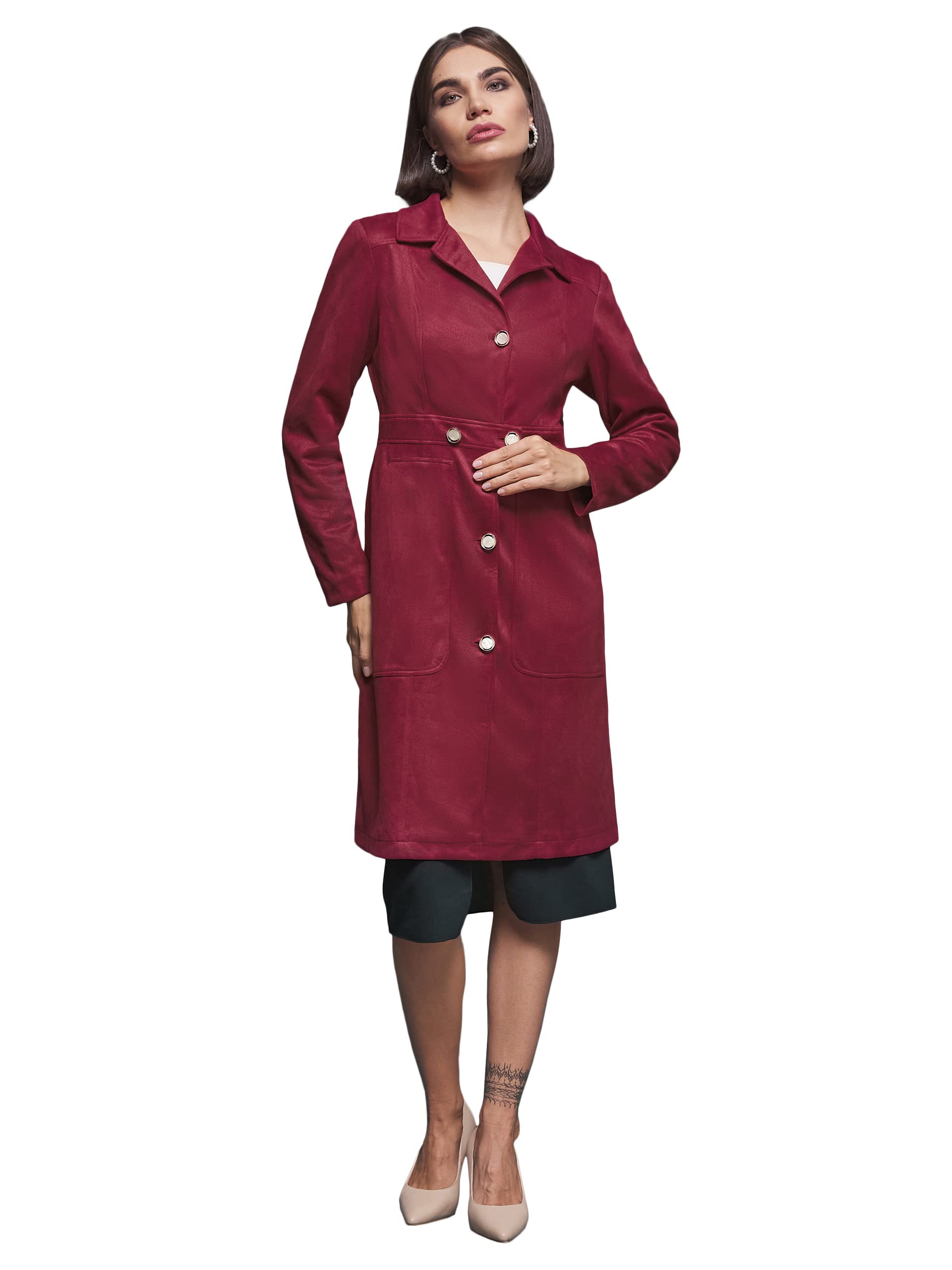 Miss Chase WomenS Shirt Collar Full Sleeves Solid Button-Down Longline Polyester Jacket With Pockets (Mcaw22Jkt03-49-287-05, Da