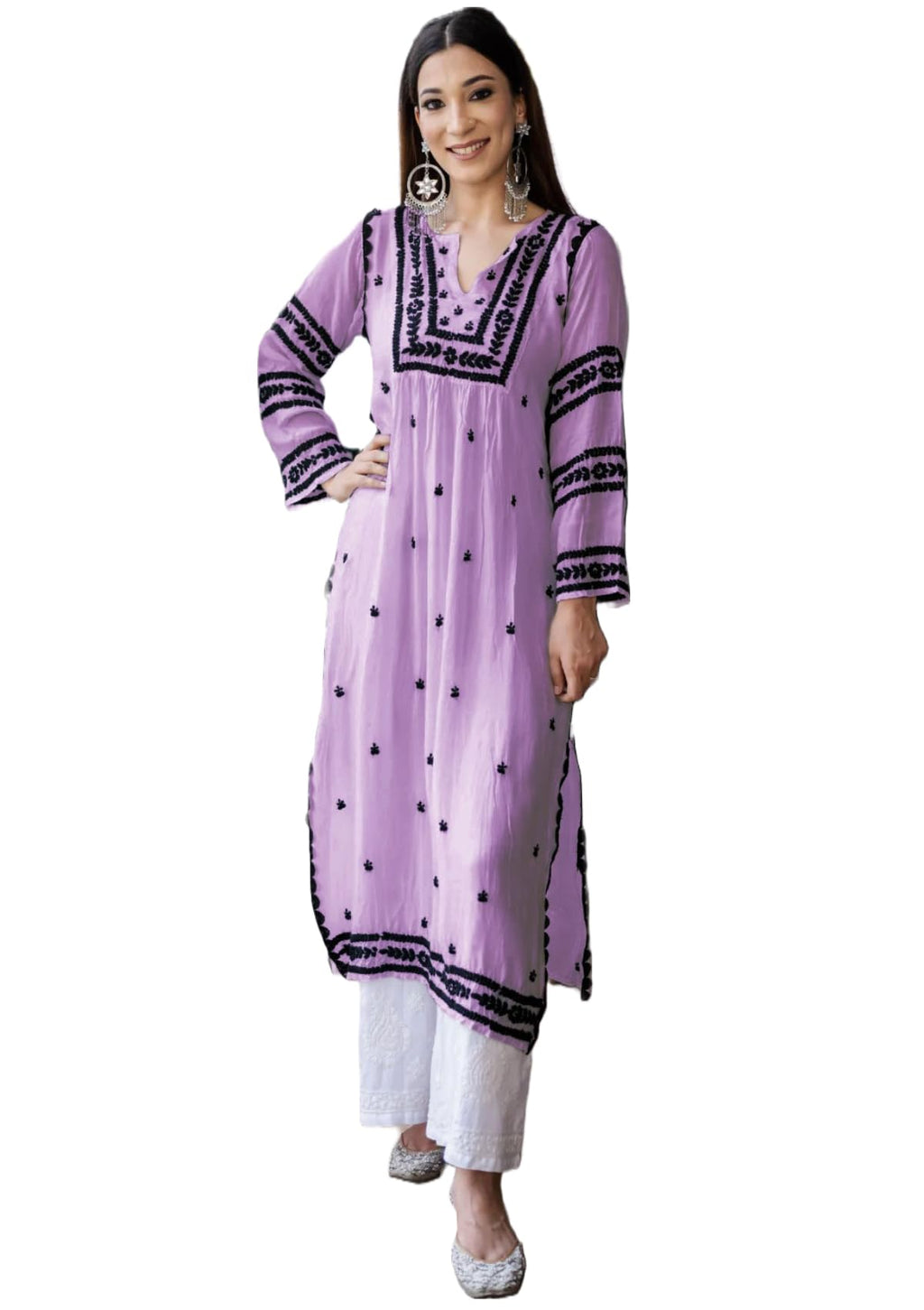 ANNI DESIGNER Womens Cotton Blend Chikankari Embroidered Straight Kurta (STHO-Purple_M_Purple_Medium)