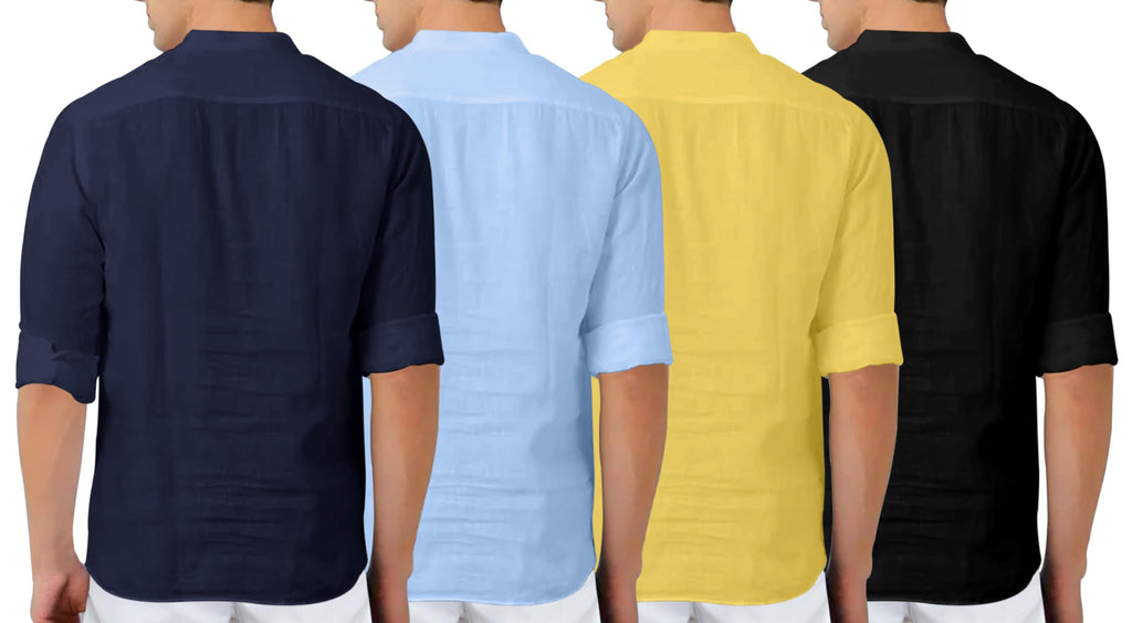 Zombom MenS Cotton Blend Solid Full Sleeve Kurta Shirt, Multicolor, L, Combo Set Of 4