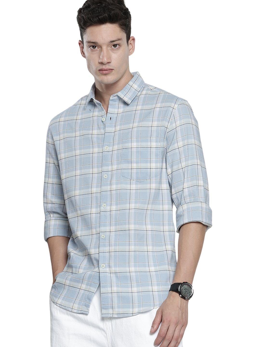 The Indian Garage Co Mens Slim Fit Checked Long Sleeves Shirt