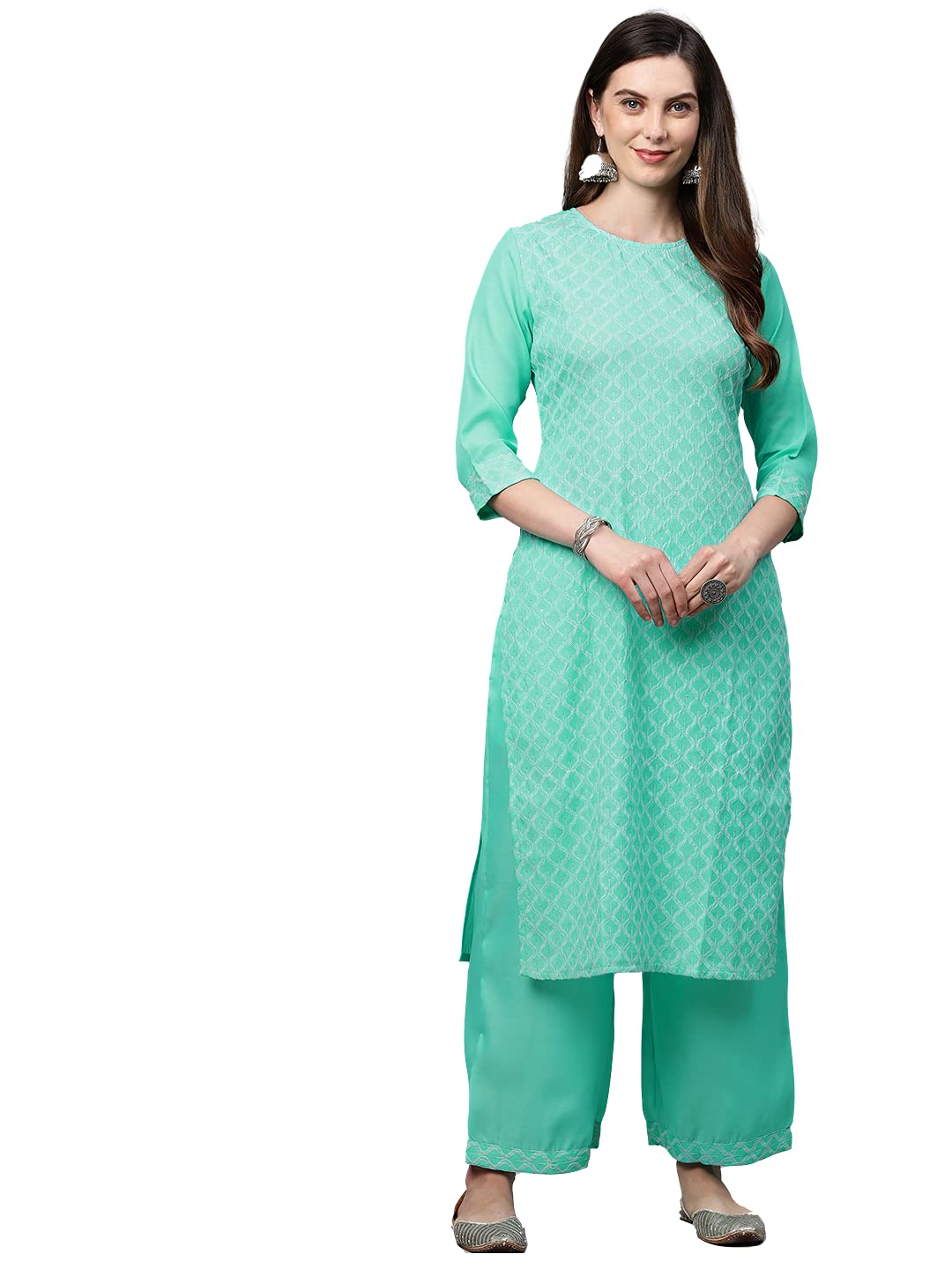 ANNI DESIGNER Kurta woman with palazzo, Sea Green, Medium