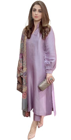 ANNI DESIGNER Womens Rayon Viscose Solid Straight Kurta with Pant & Dupatta (Mawra Purple_L_Purple_Large)