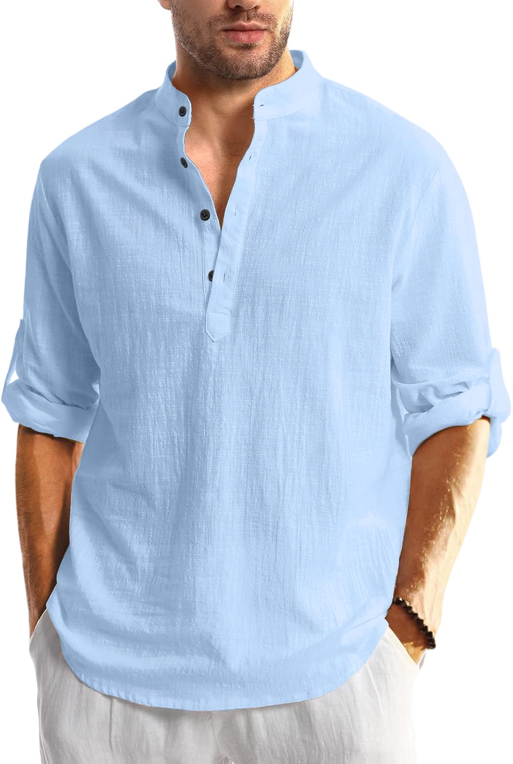 Bellstone Mens Solid Regular Fit Shirt (KURTA1600_Sky Blue_L)