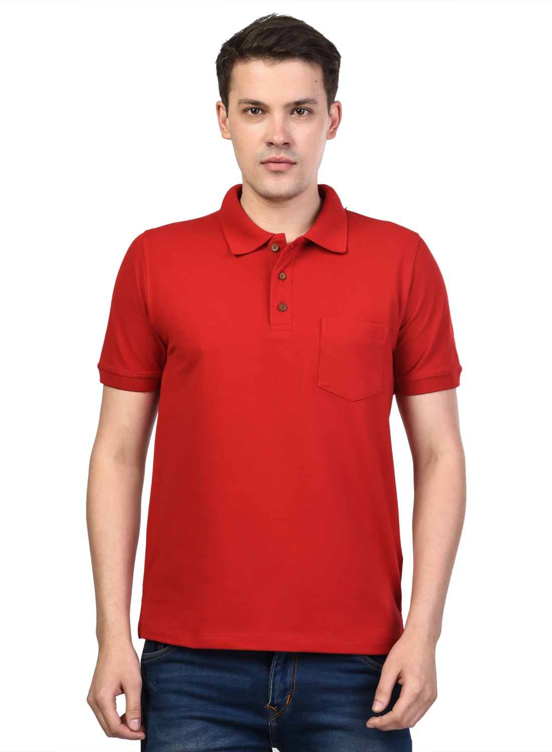 Kalt Mens Plain Half Sleeves Polo Neck Cotton Blend TShirt (T0009 Red XXL) 2