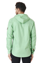 Besix MenS Green Tailored Fit Cotton Blend Shirt For Man With Hoodie - Casual Long Sleeve Shirt With Pockets - Patch Detail For