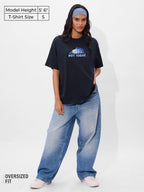The Souled Store Official Inside Out Originals: Sadness Women and Girls Short Sleeve Round Neck Black Graphic Printed Cotton Ove