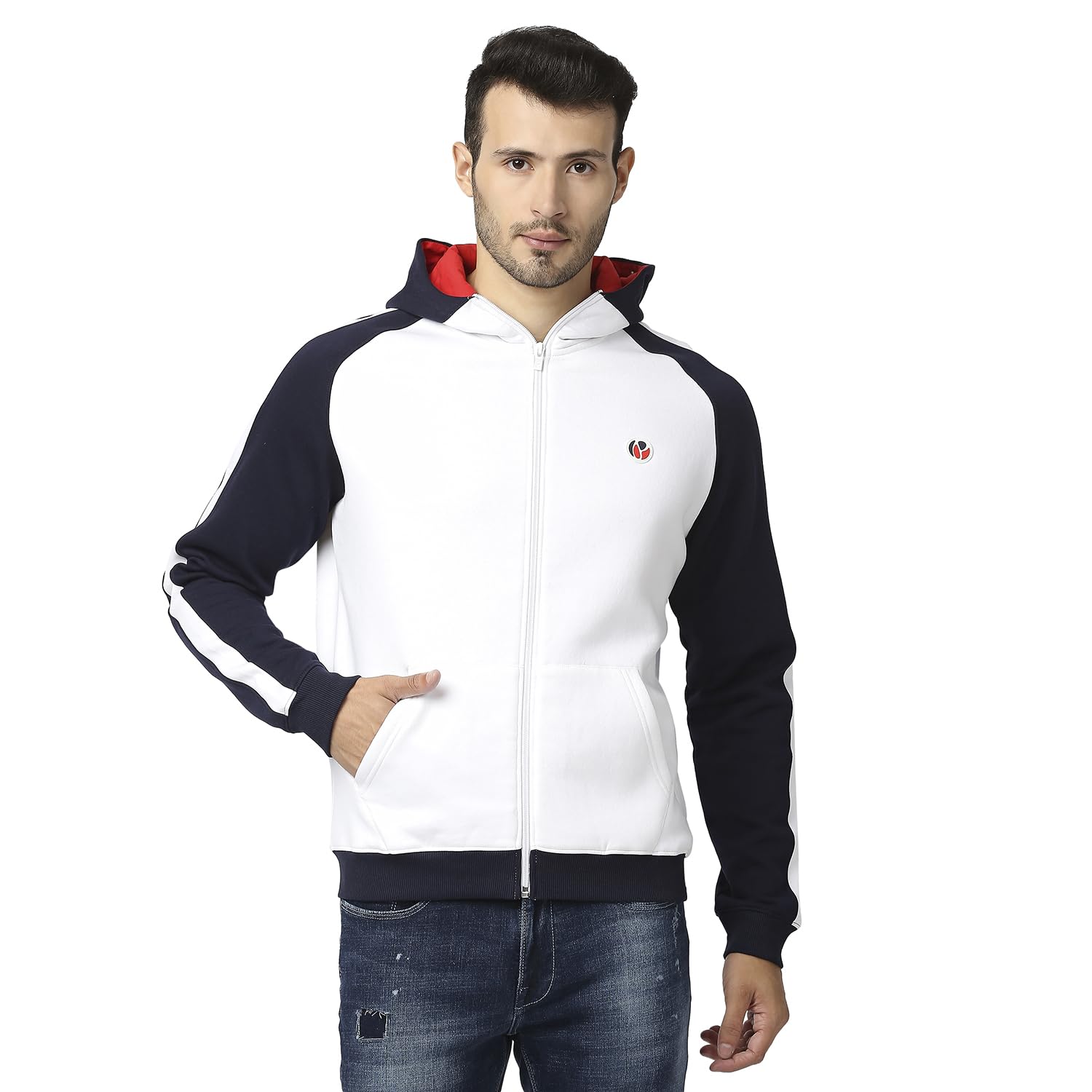 Pepe Jeans Mens Escander Colourblock Zip Thru Hooded Sweatshirt, White,L