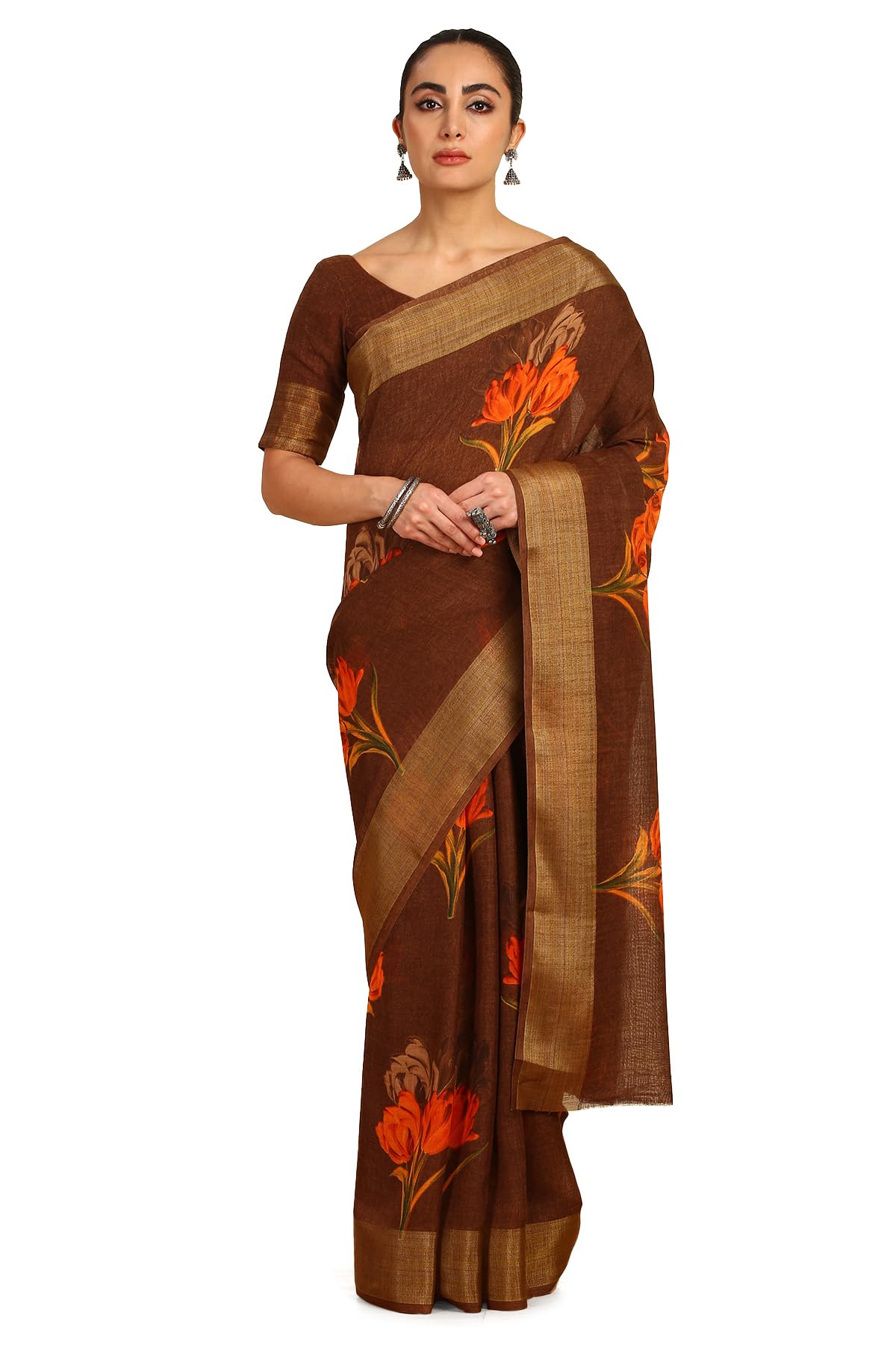 Soch Women Floral Printed Linen Saree