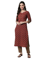 Rytras Women'S Cotton Printed Kurta And Pant Set(Ryt511,Maroon,3Xl)