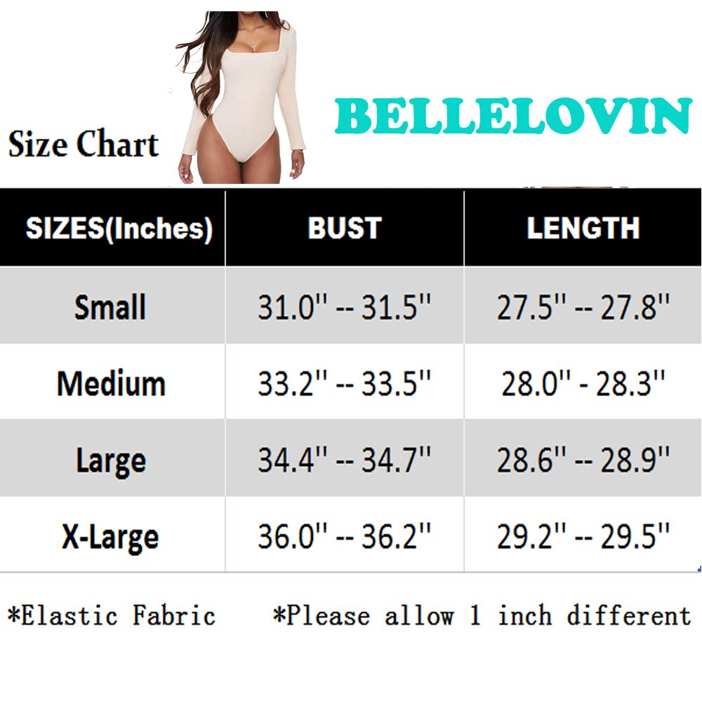 BelleLovin Women's Square Neck Long Sleeve T-shirt Basic Bodysuit Jumpsuits (Black., X-Large)