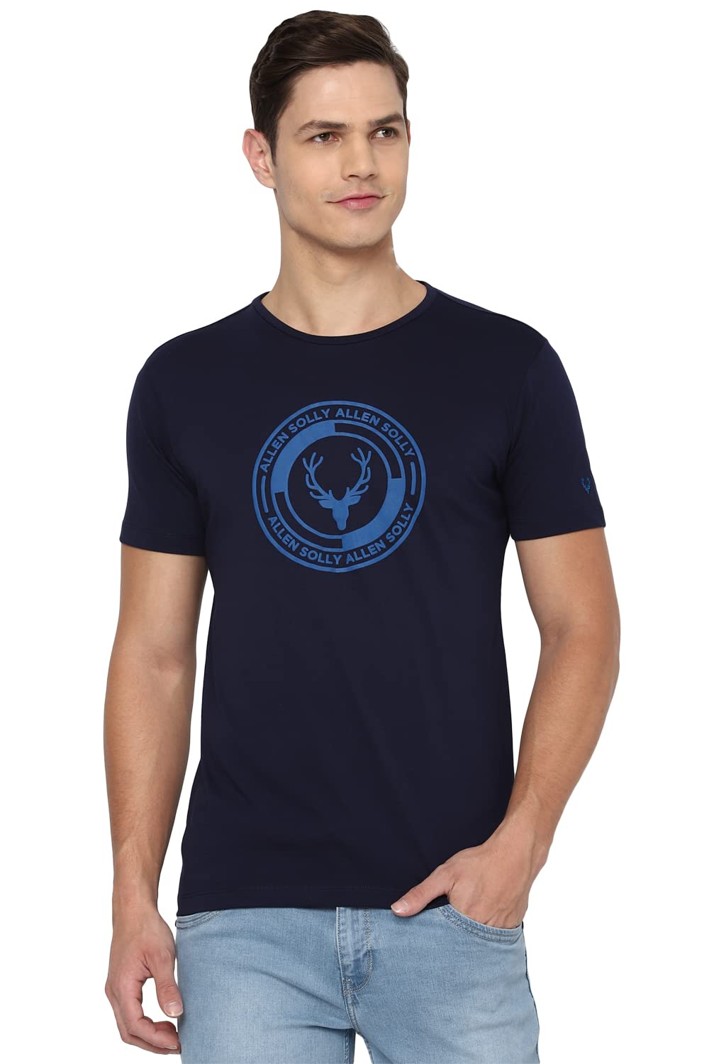 Allen Solly Men Slim Fit Printed Graphic Cotton Crew Neck T-Shirt