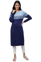 Blue Colour Blocked Plus Size Winter Kurta