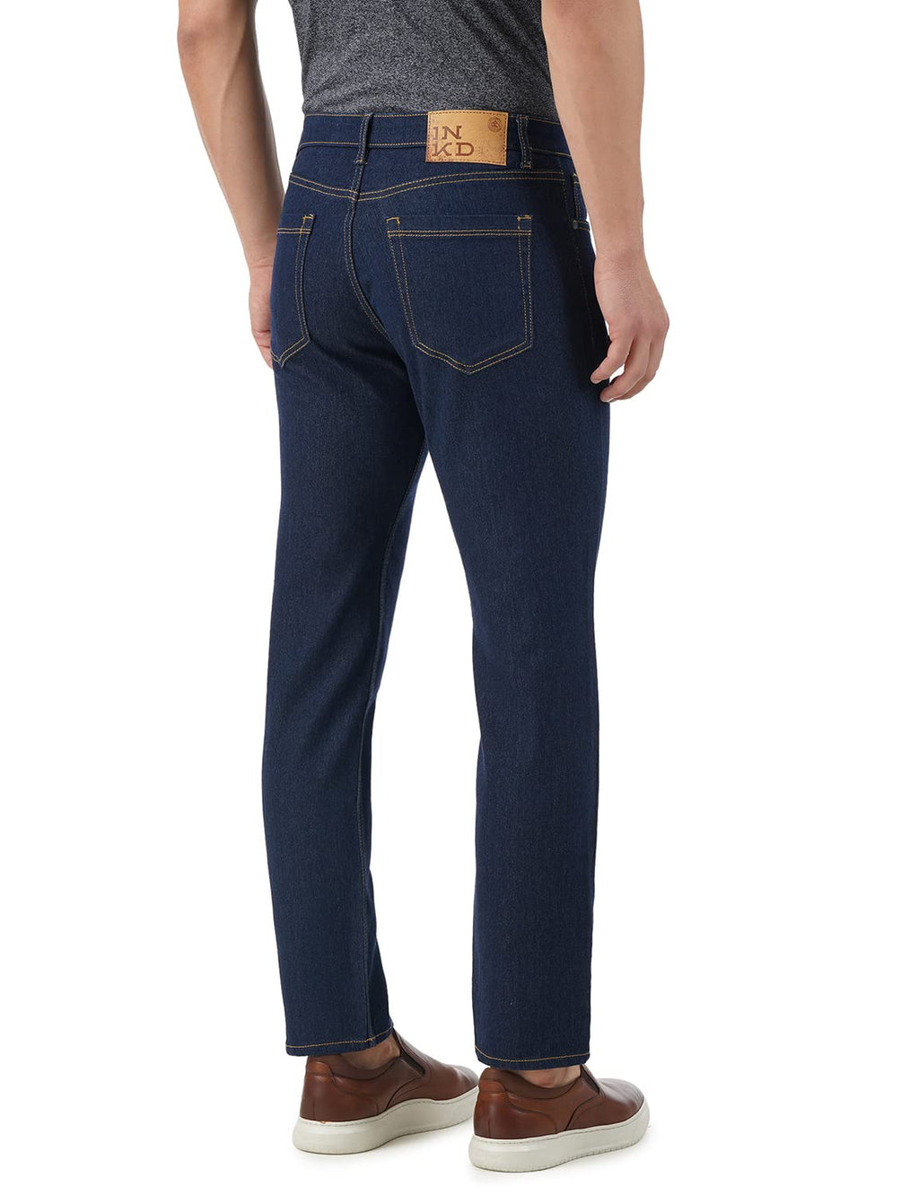 Inkd MenS Regular Fit Jeans - Mid-Rise | Cotton Blend | Contrast Stitch| Stretchable Fabric | Classic 5 Pocket Styling (Indigo