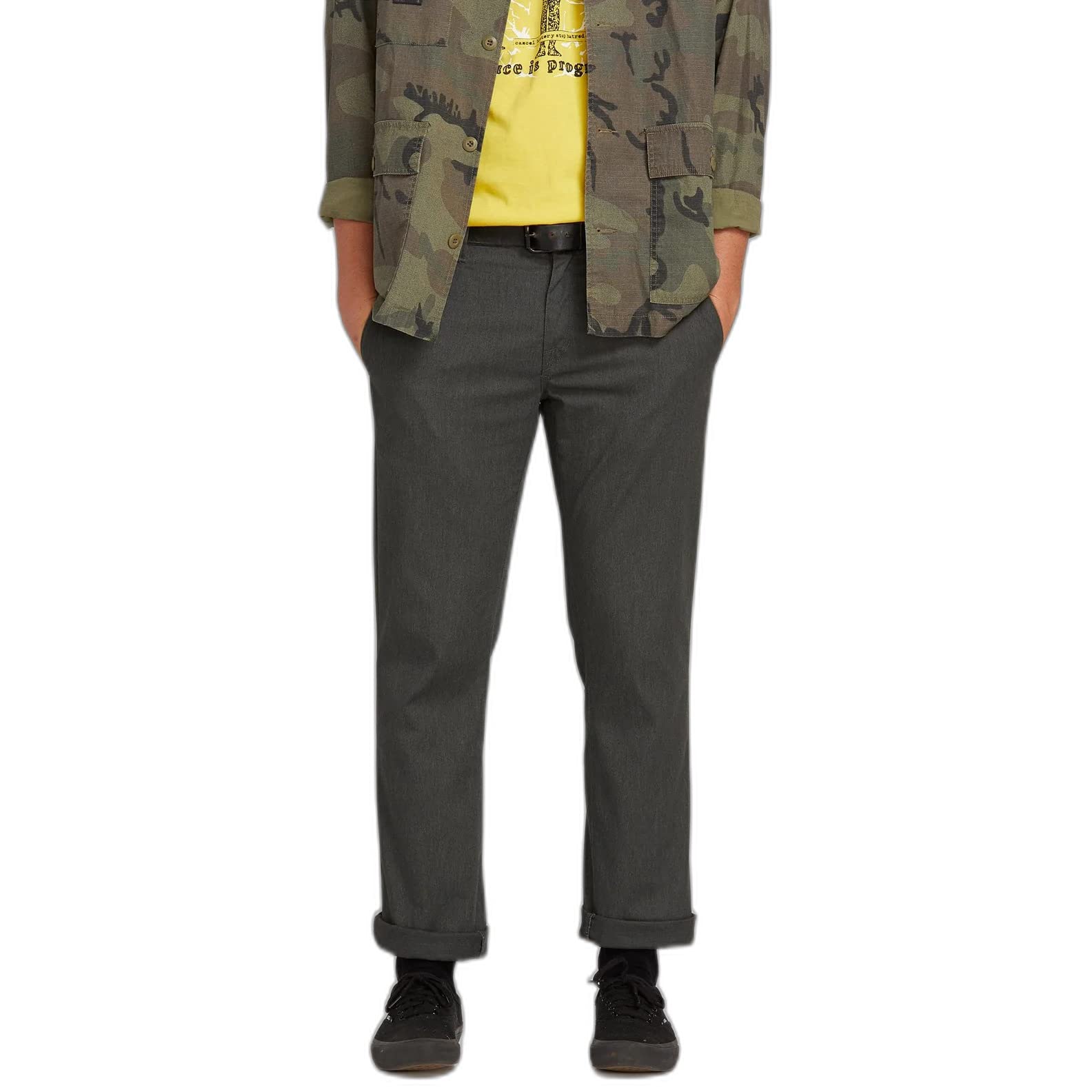 Volcom Men's Frickin Modern Fit Stretch Chino Pant, Charcoal Heather 1, 46W x 34L