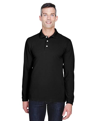 Mens 56 oz Easy Blendong-Sleeve Polo - BLAcK - XS(D0102H76KJ8)