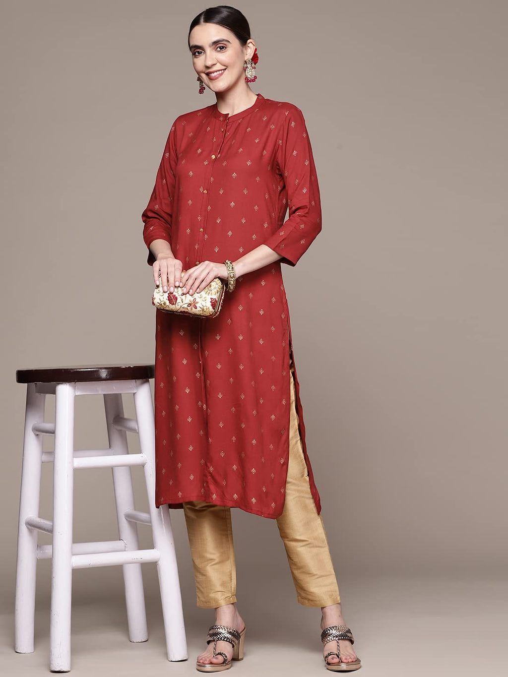 Anubhutee Women'S Red Ethnic Printed A-Line Kurta