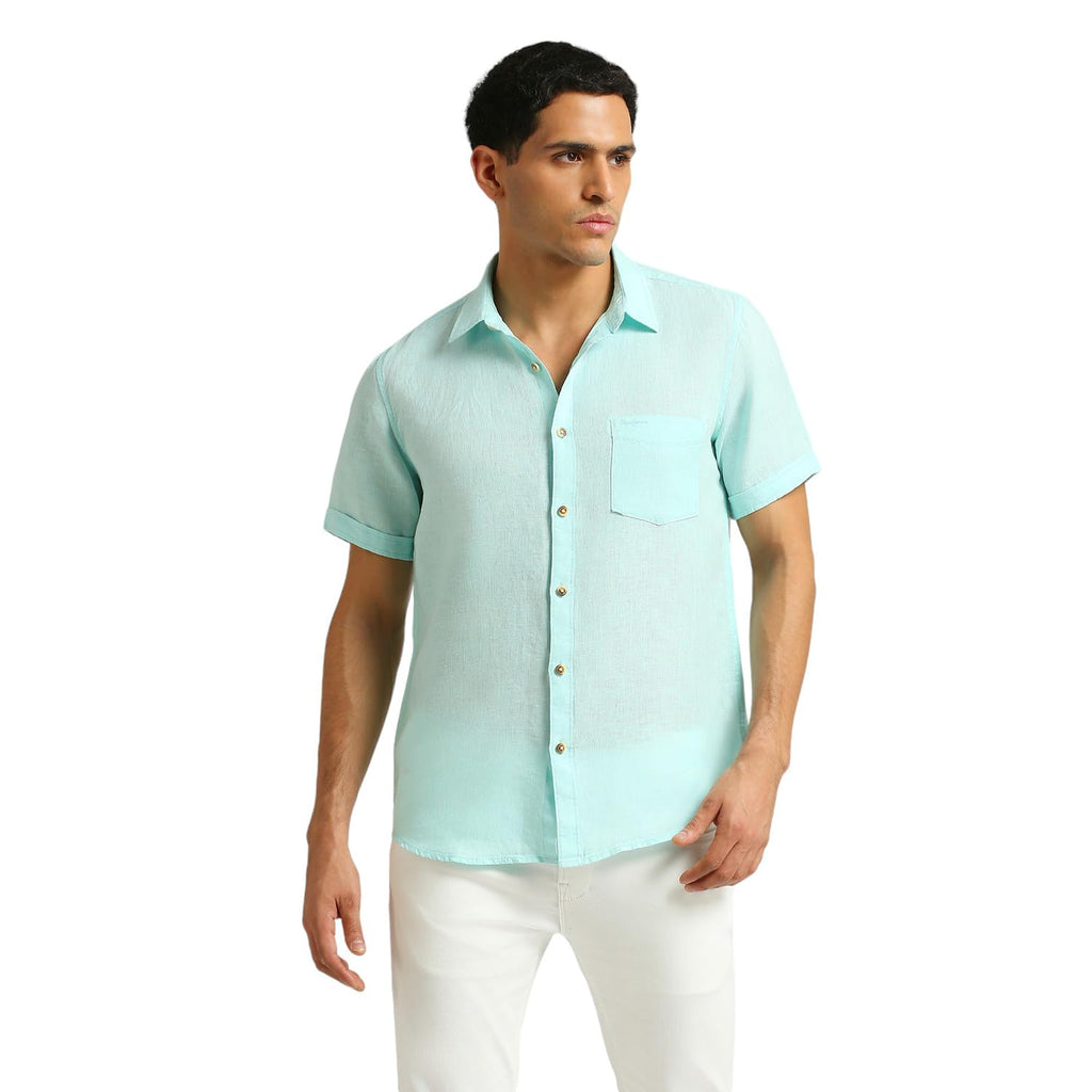 Pepe Jeans MenS Solid Regular Fit Shirt (Pm308260_Aqua Blue