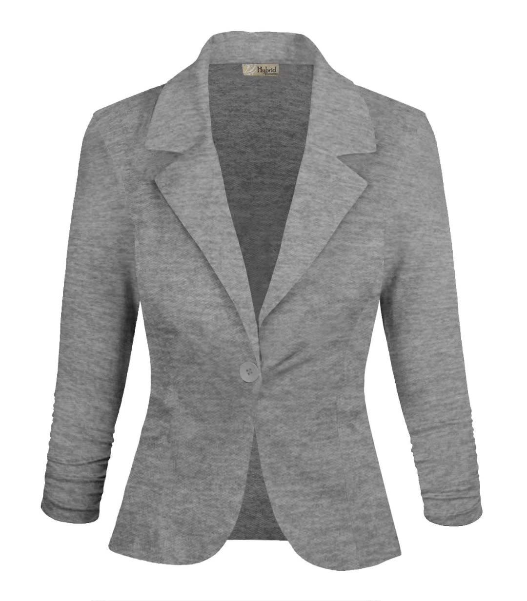 Women's Lightweight Casual Work Office Stretch Ponte Cardigan Blazer Jacket JK1131 Heather Grey Small