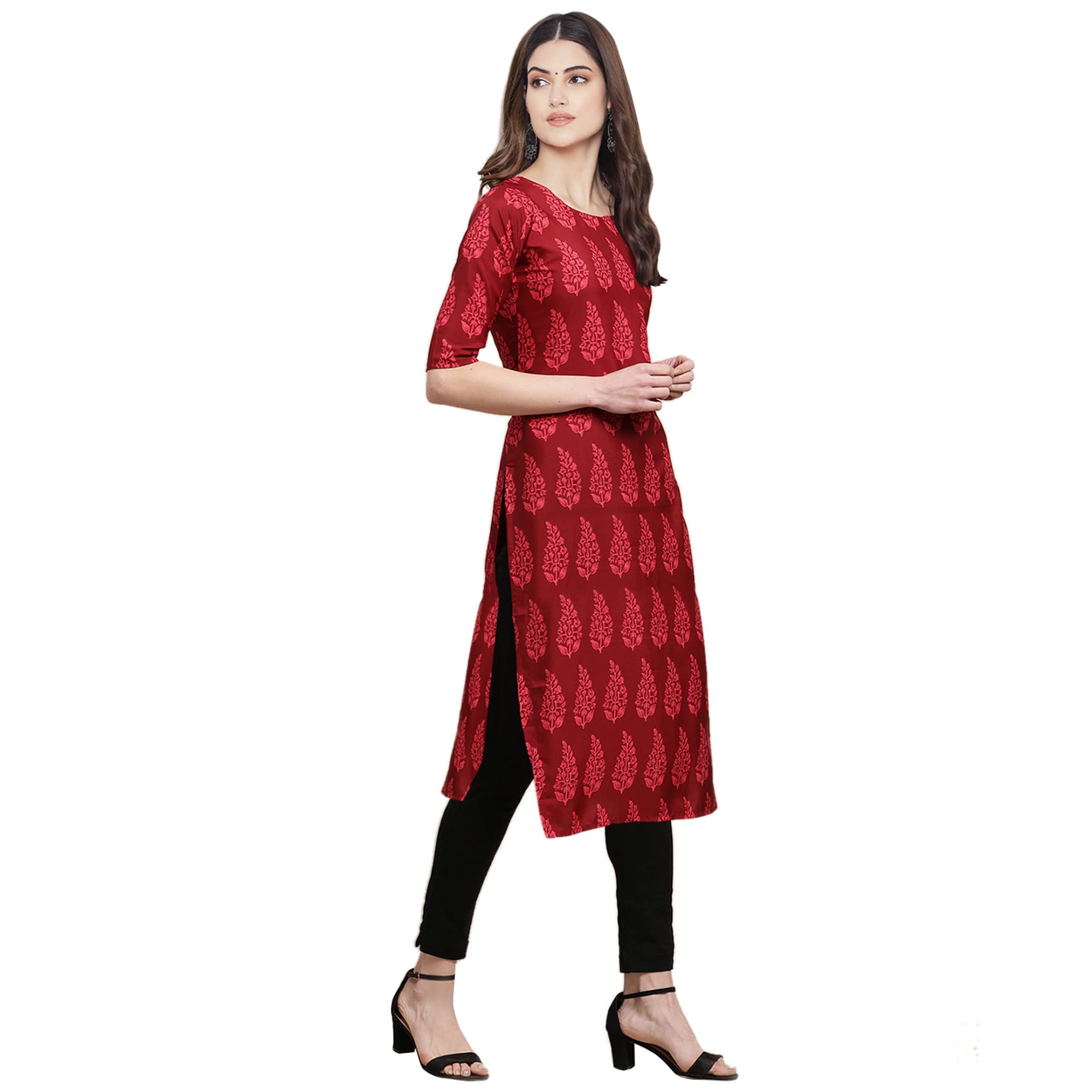 Pinkmint Women'S Crepe Maroon Color Floral Digital Printed Straight Kurti [F-530337]