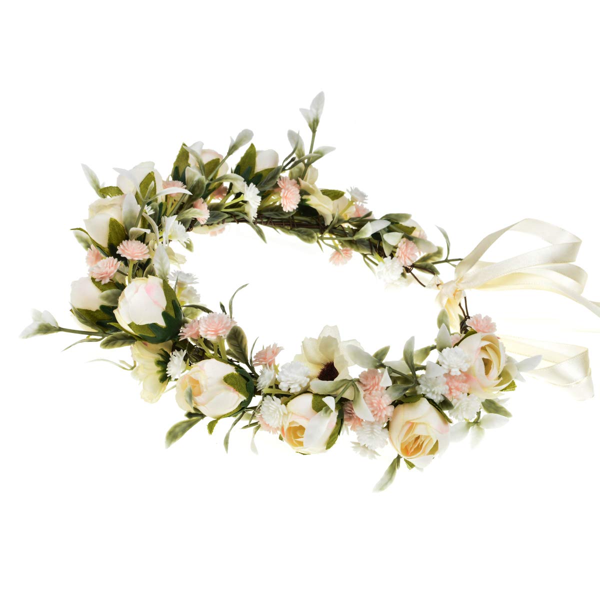 Floral Fall Camellia Flower Crown Rose Headpiece Wedding Bridal Flower Girl Halo Maternity Photo Props FL-03 (Ivory Flower withB