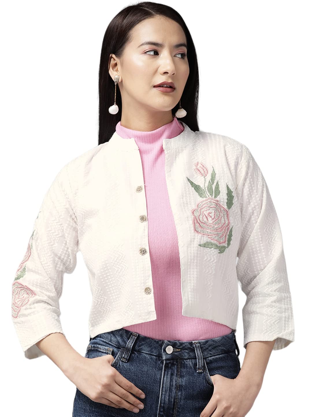 Aarika Womens Cotton Classic Shrug Sweater (JK-W-AK-511_White