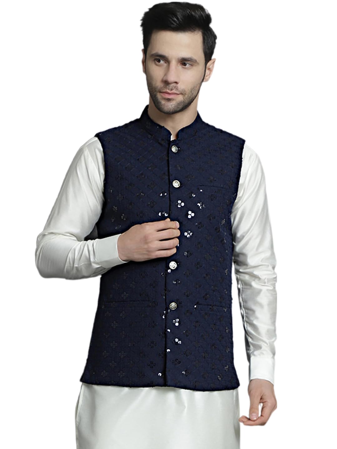 Jompers Mens Embroidered And Sequins Nehru Jacket