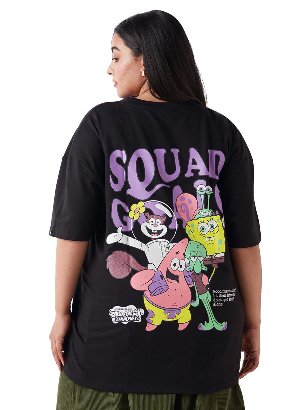Bewakoof Heavy Duty 1.0 Official Spongebob Merchandise Womens Graphic Print Oversized Fit Half Sleeve Round Neck CottonPoly Plu