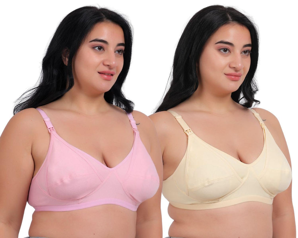 Fabme WomenS Cotton Wire Free Casual Nursing Bra (Pack Of 2) (Po2-Br_14_Skin, Pink