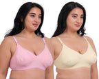 Fabme WomenS Cotton Wire Free Casual Nursing Bra (Pack Of 2) (Po2-Br_14_Skin, Pink