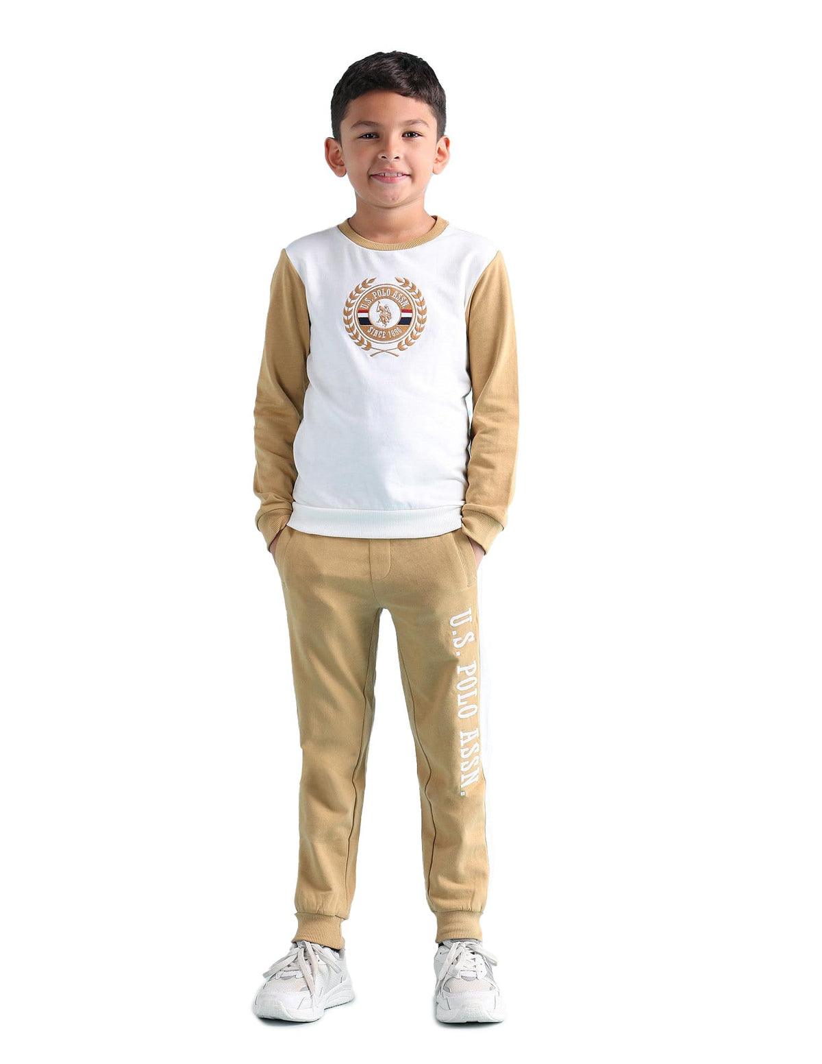 U.S. Polo Assn. Kids Regular fit Cotton Crew Neck Sweatshirts (UKSWS0284_White_1314Y) 13-14