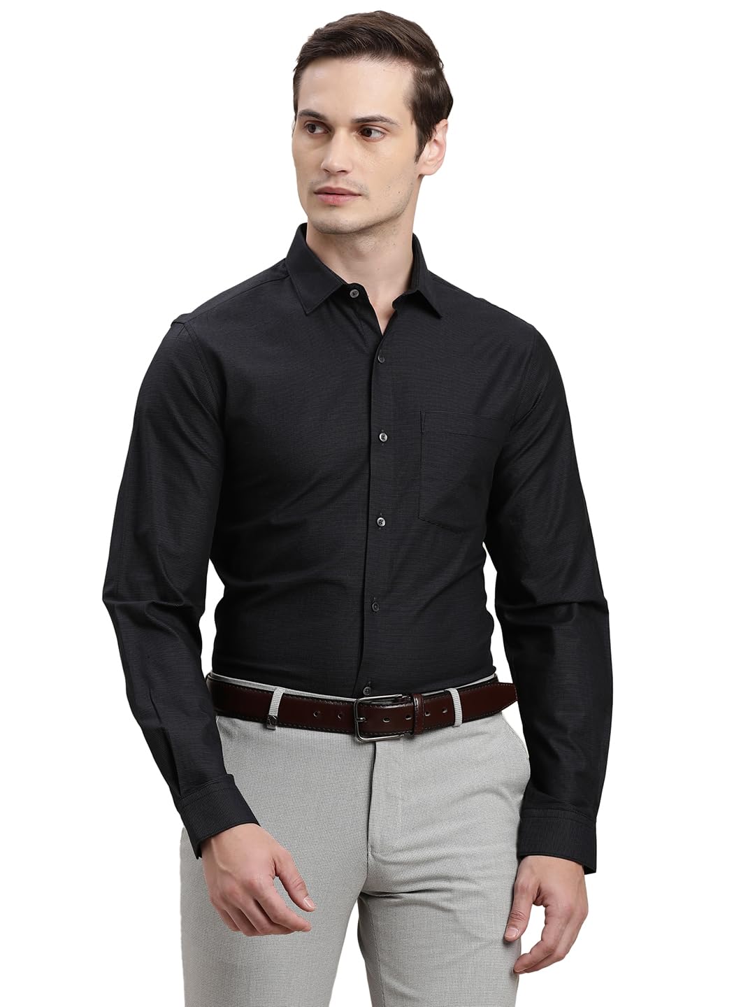 Turtle Men Pure Cotton Regular Fit Dobby Black Formal Shirt