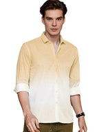 Indoprimo MenS Cotton Shirt With Full Sleeves Spread Collar Classic Style Solid Pattern Regular Fit And Standard Length Yellow