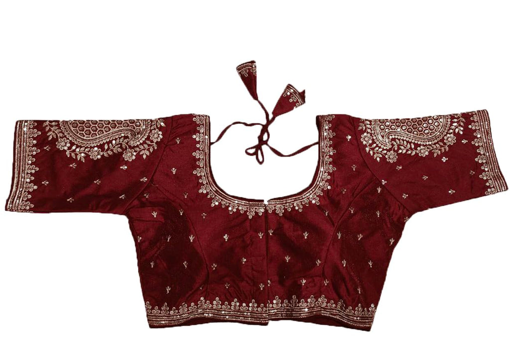 Pujia Mills Womens Readymade Blouse Embroidery Golden Zari Coding Sequence Thread Work Indian Ethnic Designer Stitched Half Slee