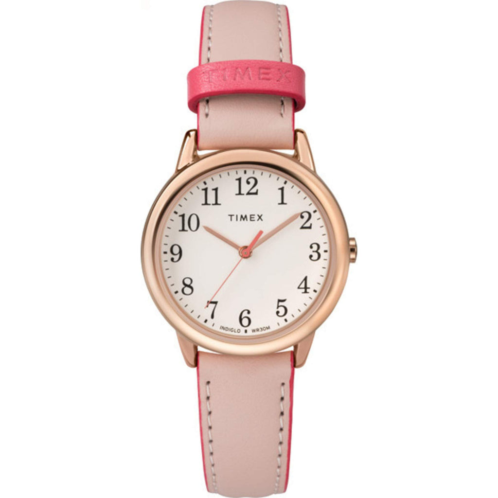 Timex Women's Easy Reader 30mm Watch - Rose Gold-Tone Case Cream Dial with Bright Pink Leather Strap