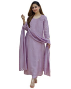 ANNI DESIGNER Womens Rayon Blend Embroidered Straight Kurta with Pant & Dupatta (Mohana Purple_S_Purple_Small)