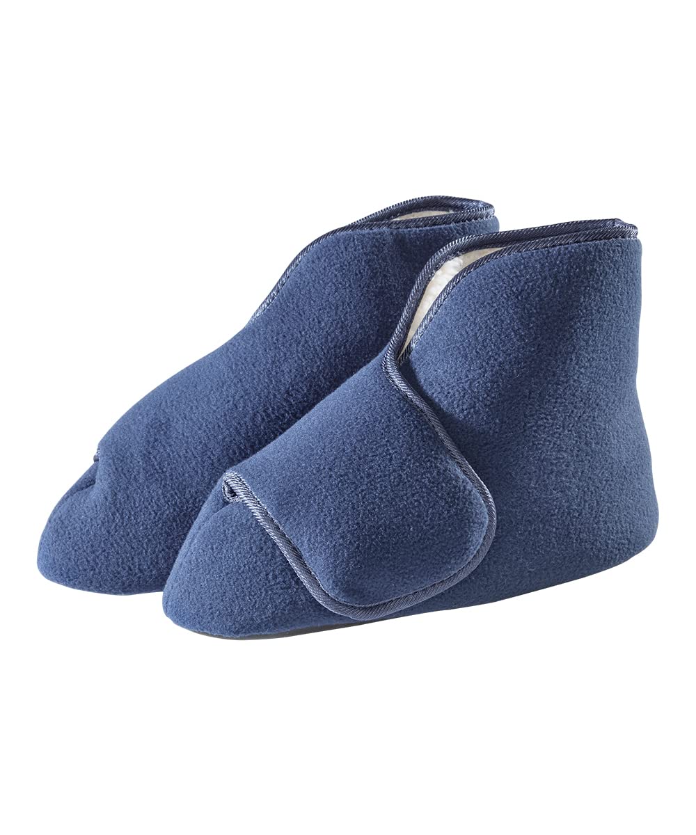 Silverts Adaptive Silverts-SV10160-SV3-L Deep & Wide Diabetic Bootie Slipper for Women & Men&#44; Navy - Large