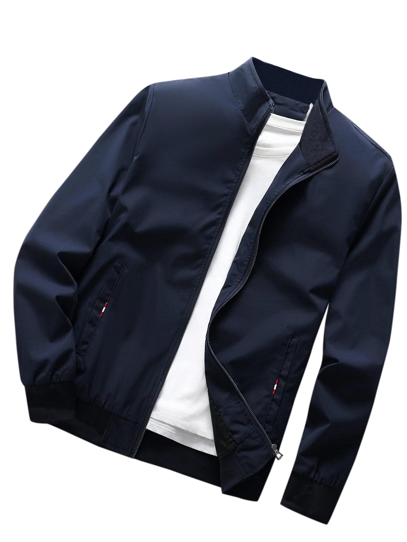 TAGAS Mens Polyester Standard Length Bomber Jacket(Mj-9015-Navy-Large_Navy), Blue
