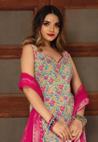 Shiv Textiles Women'S Polyster Floral Print Kurta Pant Dupatta Set