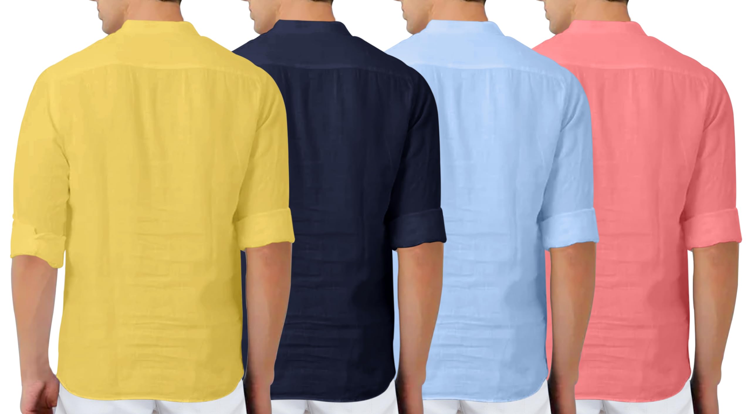 Zombom MenS Cotton Blend Solid Full Sleeve Regular Fit Kurta Shirt, Multicolor, M, Combo Set Of 4