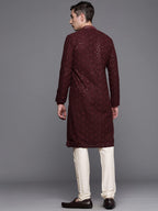 Manyavar Kurta Set For Men, Full Sleeves Mandarin Collar Ethnic Kurta Set For Engagement & Wedding, Party All Over Self Design K