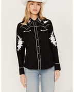 FLORAL EMB. BLOUSE W/CONT.PIPING