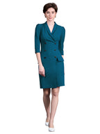 Miss Chase WomenS V-Neck 3/4 Sleeve Double Breasted Blazer Knee-Long Polyester Dress (Mcaw25D84-71-667-04, Ocean Teal, M)