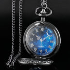 Tiong Roman Numerals Scale Pocket Watch Blue Starry Night Moon Dial Men Pocket Watch with Chain Christmas Graduation Birthday Gi
