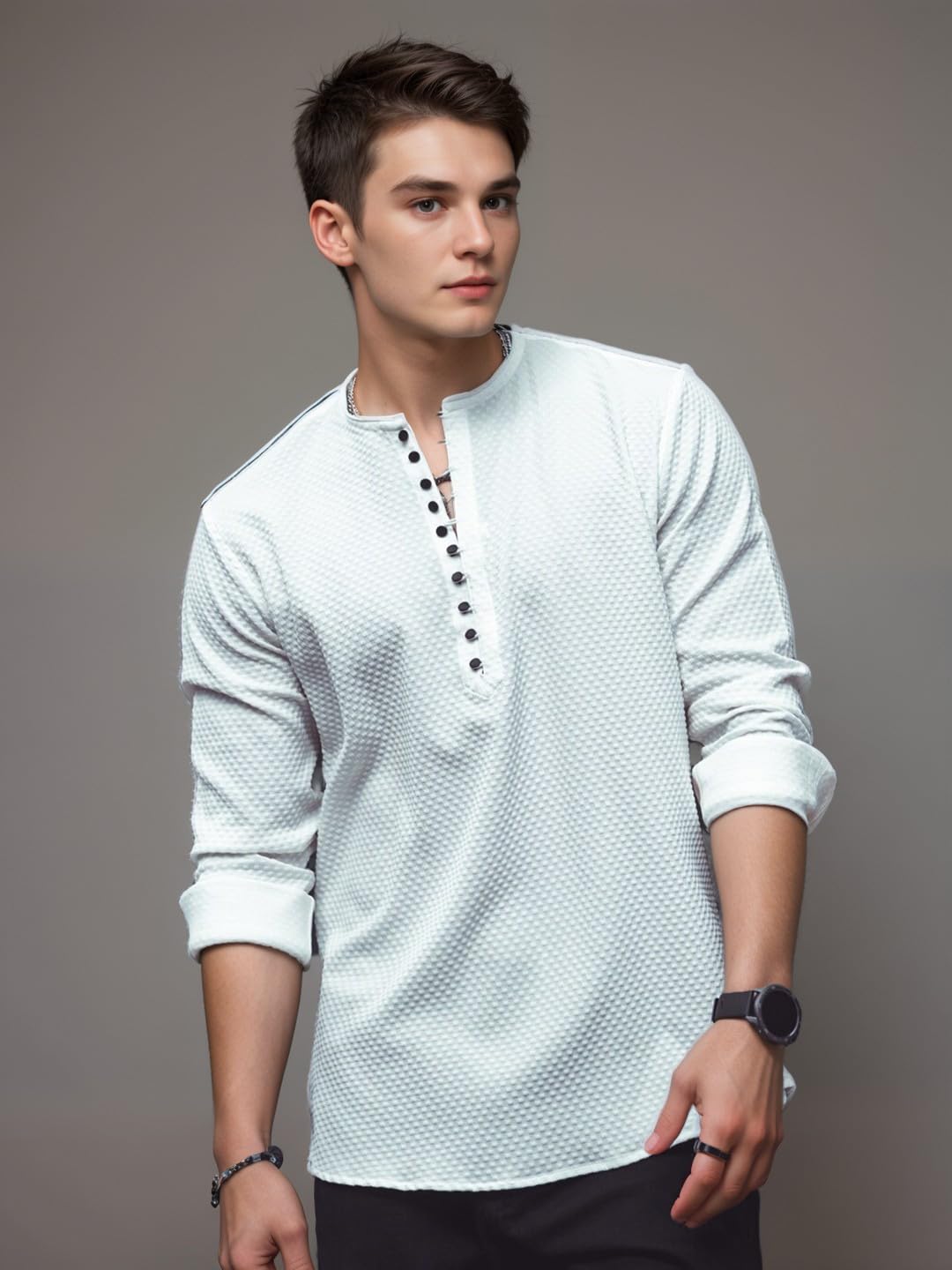 Indoprimo Men'S Cotton Shirt With Full Sleeves Spread Collar Classic Style Solid Pattern Regular Fit And Standard Length White