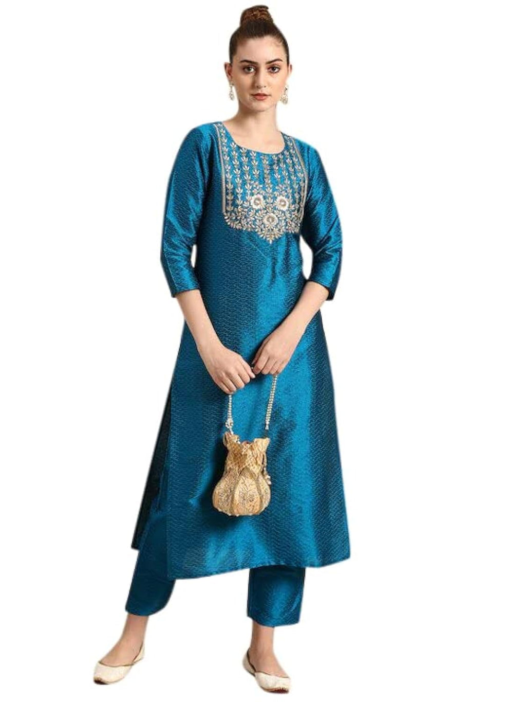 LookMark Womens Silk Blend Straight Kurta with Pant