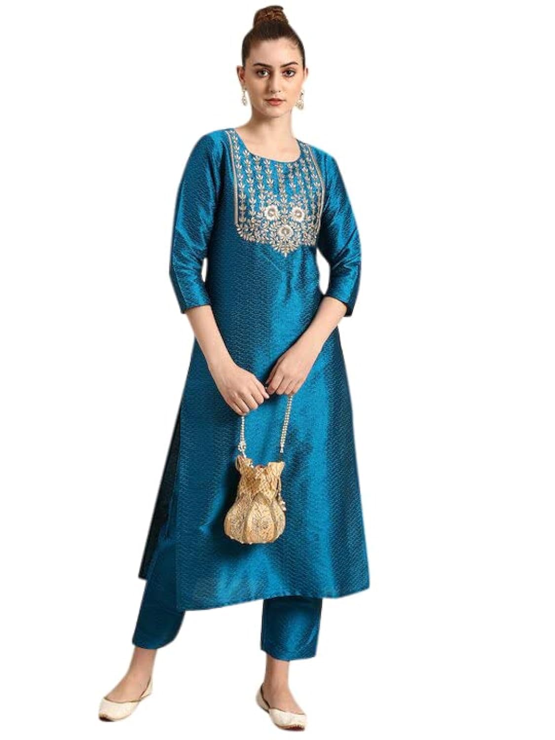 LookMark Womens Silk Blend Straight Kurta with Pant