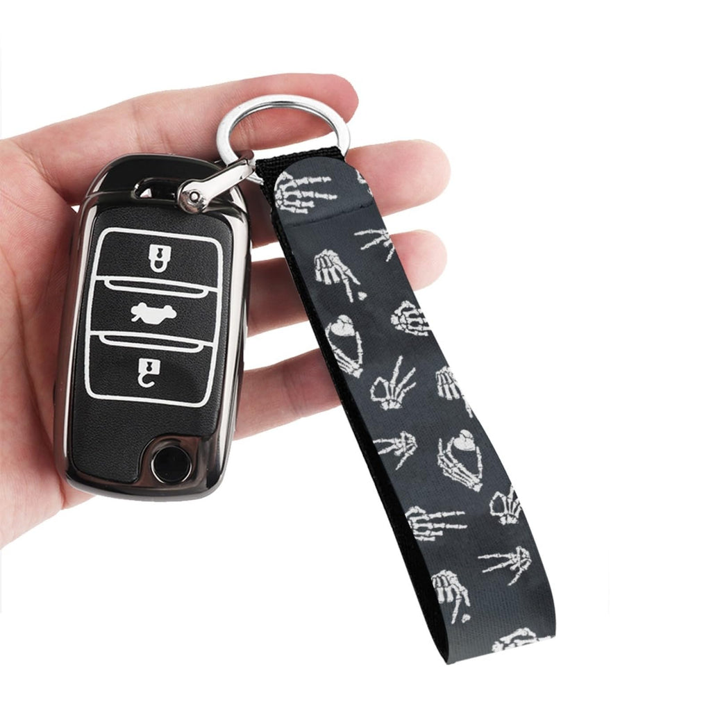 SEANATIVE Skeleton Hand with Heart Printing Keychain Wristlet Strap for Key Hand Wrist Lanyard Keyring Holder Halloween Decor