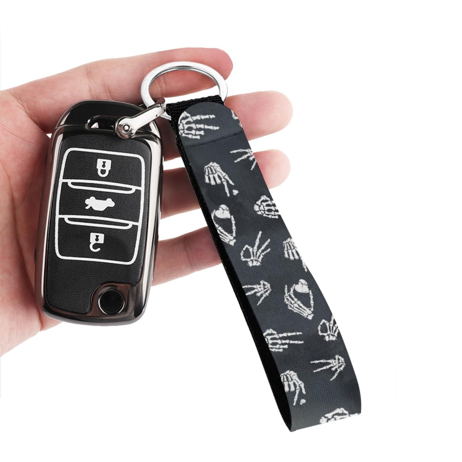 SEANATIVE Skeleton Hand with Heart Printing Keychain Wristlet Strap for Key Hand Wrist Lanyard Keyring Holder Halloween Decor