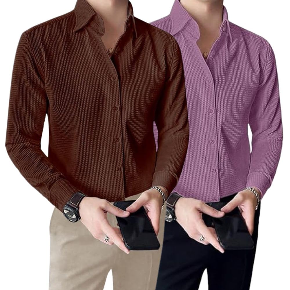 Greciilooks MenS Formal Button Down Shirt  Slim Fit Office Wear ShirtS For Men | Textured Long Sleeve Cotton Blend | Business 
