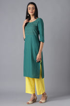 Aurelia Women Green Cotton Kurta And Yellow Pant Set